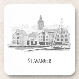 Posavasos Stavanger Noruega Hermoso dibujo de paisaje urbano