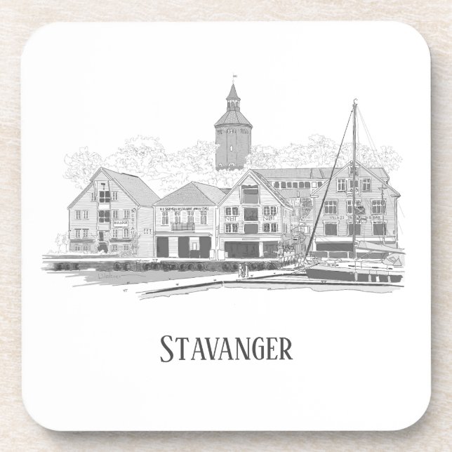 Posavasos Stavanger Noruega Hermoso dibujo de paisaje urbano (Frente)