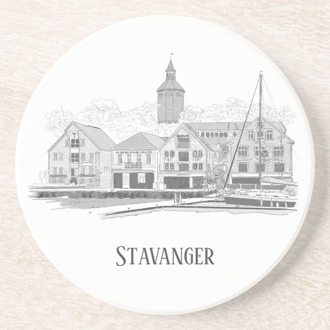 Posavasos Stavanger Noruega Hermoso dibujo de paisaje urbano (Frente)