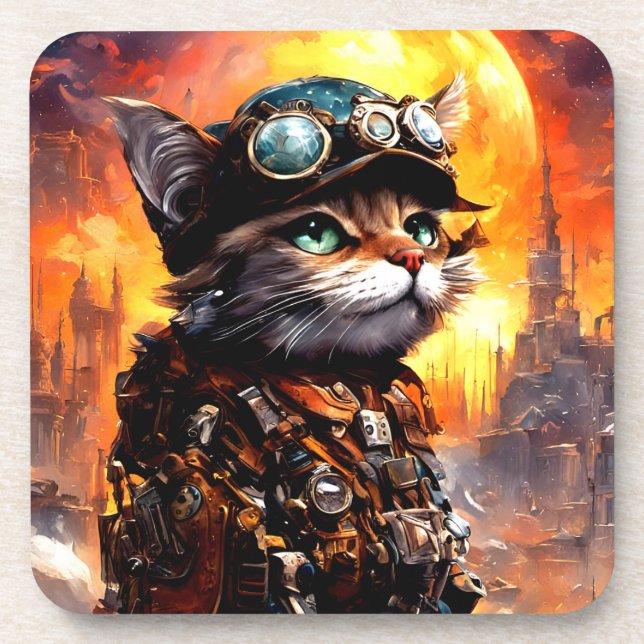 Posavasos Steampunk Cat II (Frente)