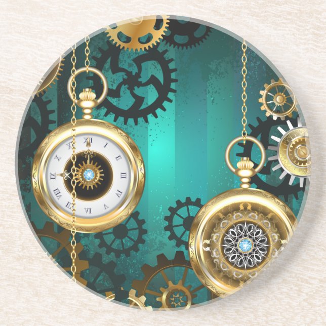 Posavasos Steampunk Jewelry Watch sobre un fondo verde (Frente)