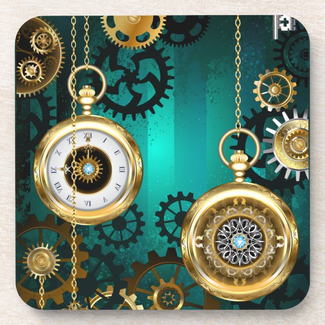 Posavasos Steampunk Jewelry Watch sobre un fondo verde (Frente)