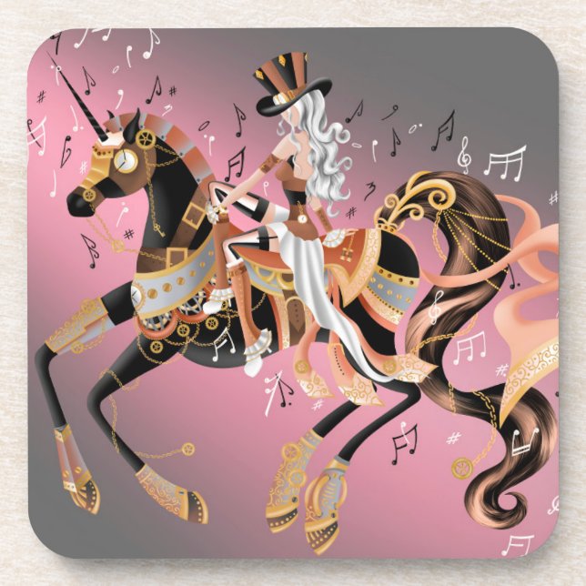 Posavasos Steampunk Mechank Horse & Lady Plastic Coaster (Frente)