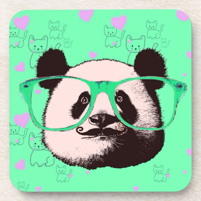 Posavasos Steampunk Panda Bear in Glasses with Moustache (Frente)