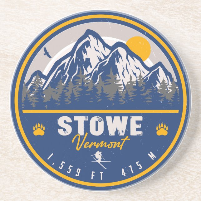 Posavasos Stowe Mountain Vermont Retro Sunset Skvenir (Frente)