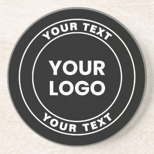 Posavasos Su logotipo cargado + texto circular en negrita 