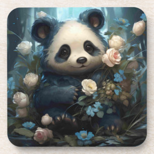 Posavasos Suave oso panda entre Rosas de la selva