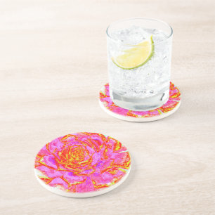Posavasos Suculenta roseta de sedum rosa caliente, roja y am