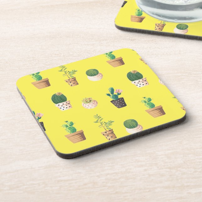 Posavasos Suculento cactus de postre verde en macetas (Lado Izquierdo)