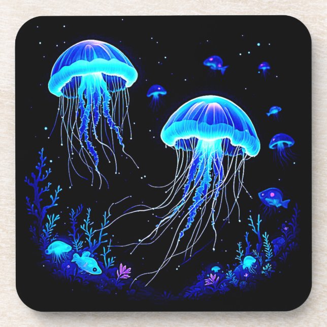 Posavasos Sueño bioluminiscente de medusas (Frente)