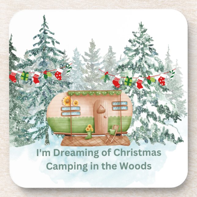 Posavasos Sueño con Navidades acampando en los bosques (Frente)