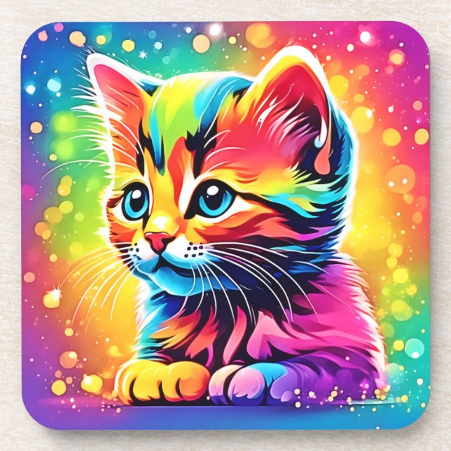Posavasos Sueño de gatito arcoiris (Frente)
