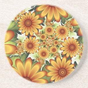 Posavasos Sueño floral, arte fractal de flores abstractas mo