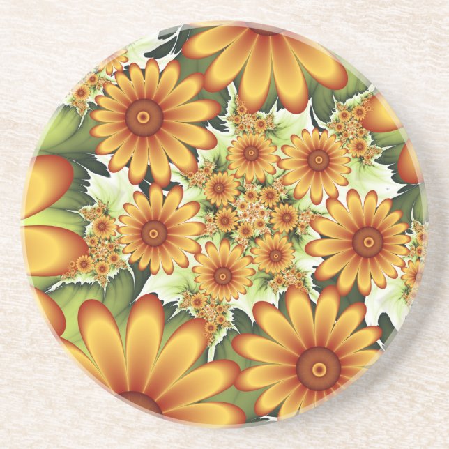 Posavasos Sueño floral, arte fractal de flores abstractas mo (Frente)