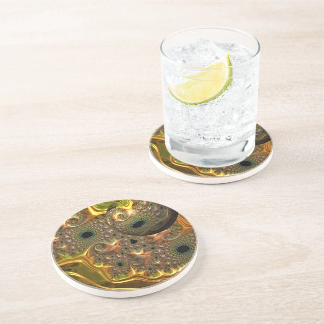 Posavasos Sueño Fractal de Oro Líquido (Lado)