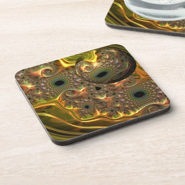 Posavasos Sueño Fractal de Oro Líquido (Lado Izquierdo)