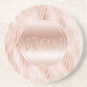 Posavasos Sueño Purpurina de impresión Rubor Peach Pink Zebr