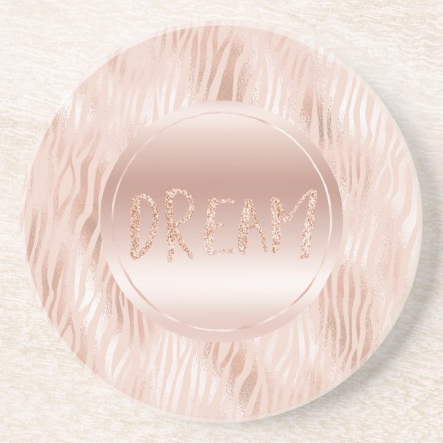 Posavasos Sueño Purpurina de impresión Rubor Peach Pink Zebr (Frente)
