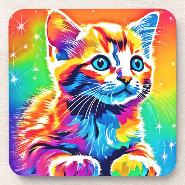 Posavasos Sueños de gatitos arcoiris (Frente)
