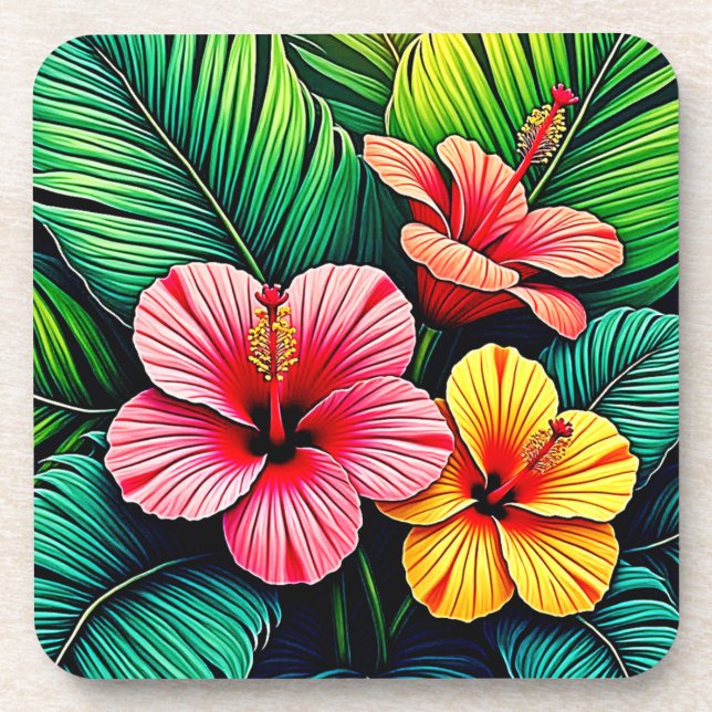 Posavasos Sueños de jardín de flores exóticas (Frente)
