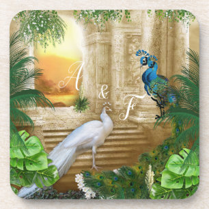 Posavasos Sueños del templo real del pavo real de oro