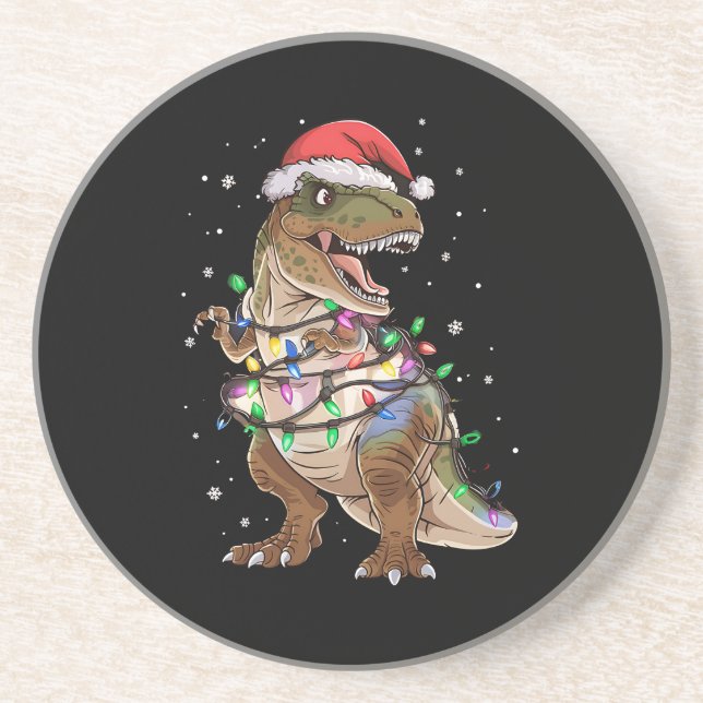 Posavasos Suéter de Navidad de árbol de dinosaurio T-rex Xma (Frente)