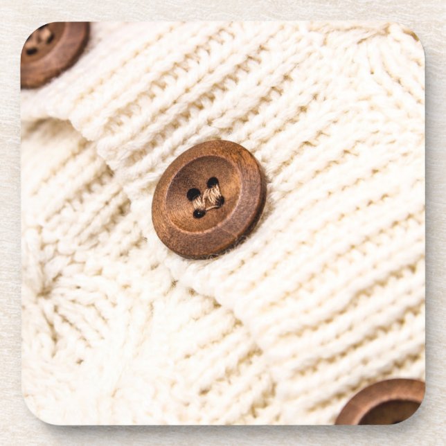 Posavasos Suéter de punto de cable acogedor botón de madera  (Frente)
