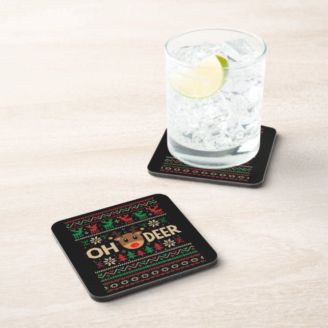 Posavasos Suéter feo de Navidad Oh Deer (Lado Derecho)
