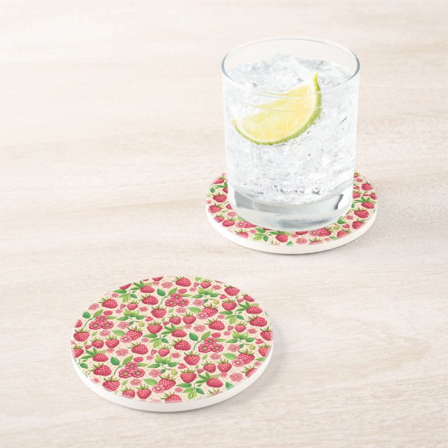 Posavasos Summer Raspberry Garden Botanical Fruit Pattern (Lado)