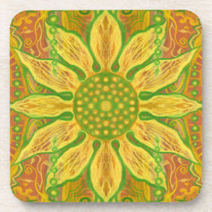 Posavasos Sun Flor bohemio arte floral amarillo naranja verd