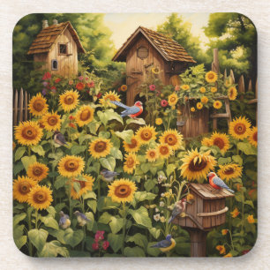 Posavasos Sunflower Garden 12 Casas de Aves Azules