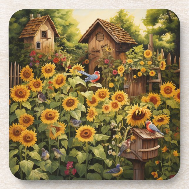 Posavasos Sunflower Garden 12 Casas de Aves Azules (Frente)