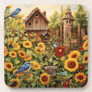 Posavasos Sunflower Garden 4 Aves Azules