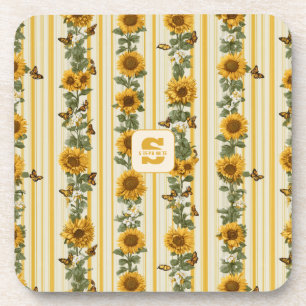 Posavasos Sunflower y Butterflies en franjas amarillas