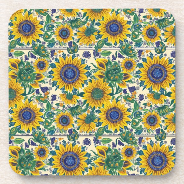 Posavasos Sunflowers. Ukrainian folk art pattern. (Frente)