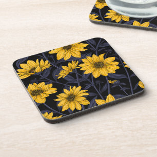 Posavasos Sunroot, girasol salvaje en amarillo y azul