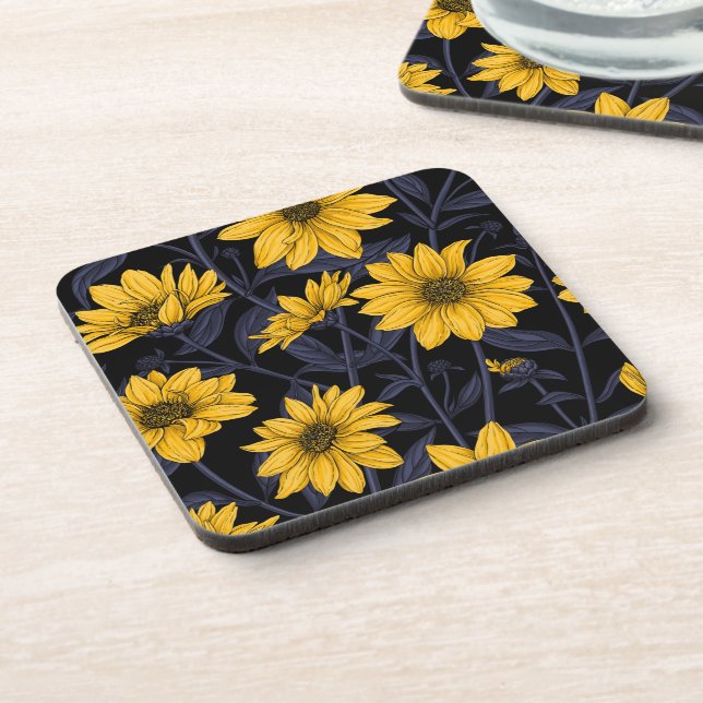 Posavasos Sunroot, girasol salvaje en amarillo y azul (Lado Izquierdo)
