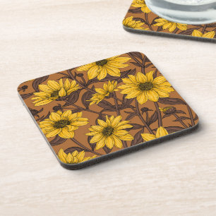 Posavasos Sunroot, girasol salvaje en amarillo y marrón