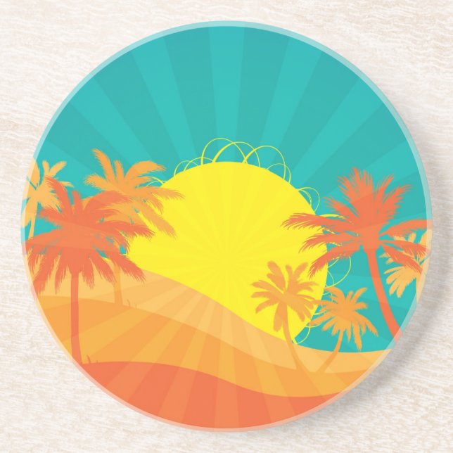Posavasos Sunset Beach diseño de surf tropical retro (Frente)