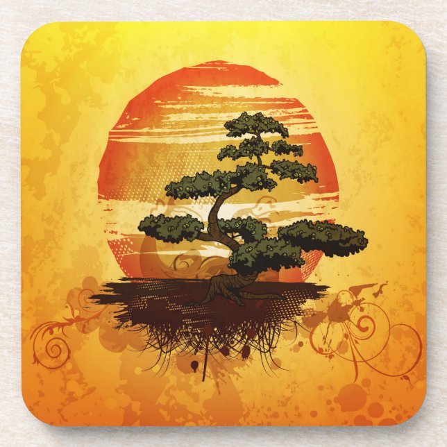 Posavasos Sunset de bonsai Tree japonés (Frente)