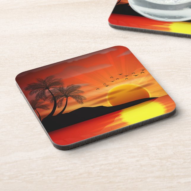 Posavasos Sunset de la Isla Tropical (Lado Izquierdo)