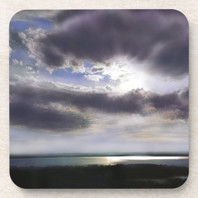 Posavasos Sunset sunrise lakeshline skyline ocean painting (Frente)