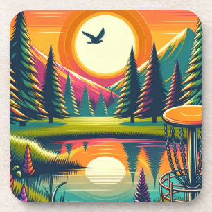Posavasos Sunset y árboles de golf de disco retro