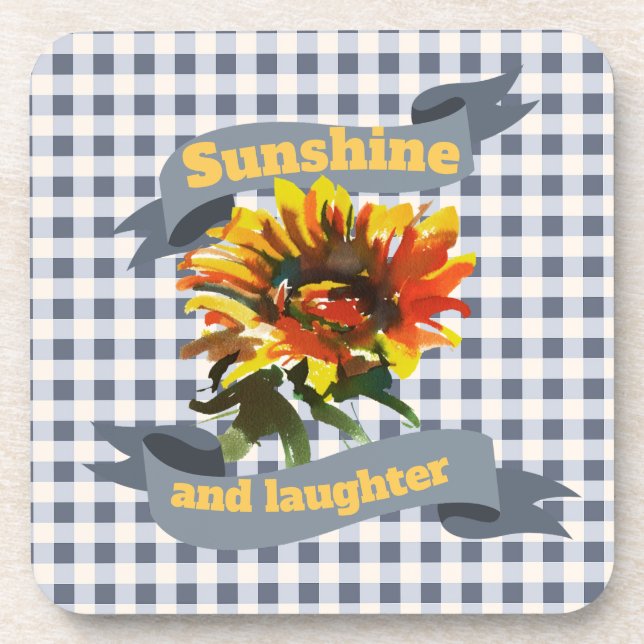 Posavasos Sunshine Sunflower Blue-gray Gingham (Frente)