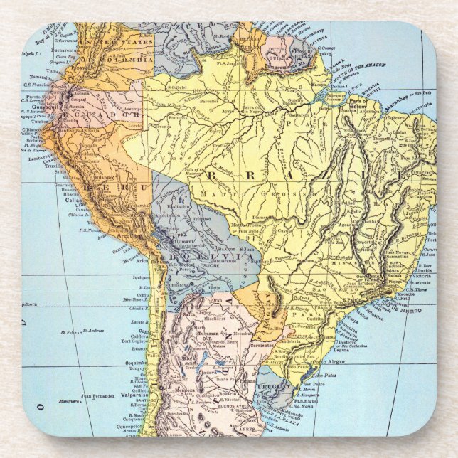 Posavasos SURAMÉRICA: MAPA, c1890 (Frente)