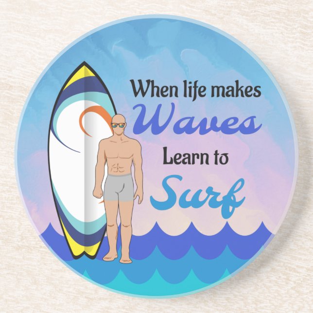 Posavasos Surfboard Ocean Waves Blue Motivation Cita (Frente)
