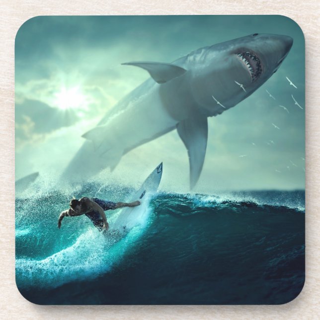 Posavasos Surfing con tiburones (Frente)