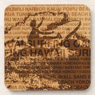 Posavasos Surfing Hawaii Cutback Faux Wood Coasters