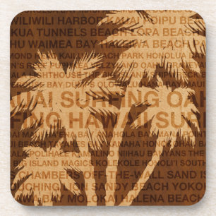Posavasos Surfing Hawaii Palm Trees Faux Wood Coasters
