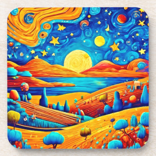 Posavasos Surrealismo nocturno estrellado arte Personalizado
